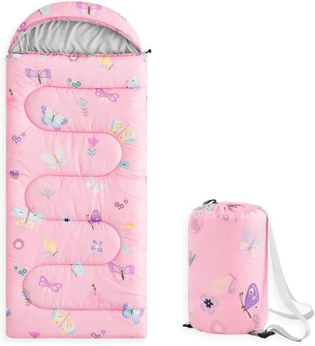 Wake In Cloud - Kids Sleeping Bag for Girls Toddlers, Camping in Warm Cold Weather, Backpacking Lightweight Compact Outdoor Liner for 3 Seasons, Butterfly Garden Flowers in Saudi Arabia