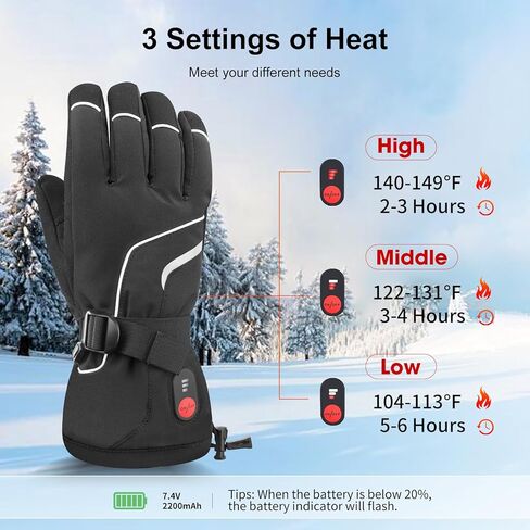 Rechargeable Heated Gloves, 3 Heat Settings, Dual 2200mAh Batteries, Waterproof Touchscreen Winter Ski Gloves for Men & Women in Saudi Arabia