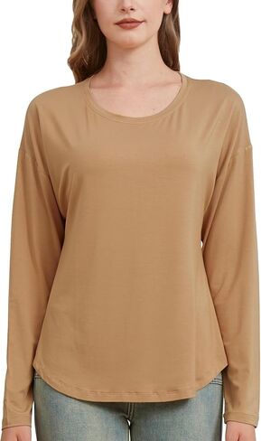 netdraw Women's Ultra Soft Bamboo Viscose Long Sleeve Dolman Shirts, Loose Fit Casual Batwing Lounge Sleep Pajama Tops in Saudi Arabia