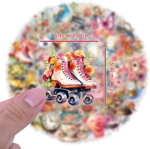 55Pcs Vintage Watercolor Floral Stickers,PET Transparent Flowers Sticker Waterproof Decorative Decals for Journaling, Decoupage, Planners, laptops, Phone Case, Gift & Card Making(Colourful-5) in Kuwait