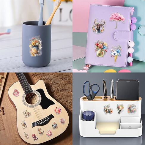 55Pcs Vintage Watercolor Floral Stickers,PET Transparent Flowers Sticker Waterproof Decorative Decals for Journaling, Decoupage, Planners, laptops, Phone Case, Gift & Card Making(Colourful-5) in Kuwait