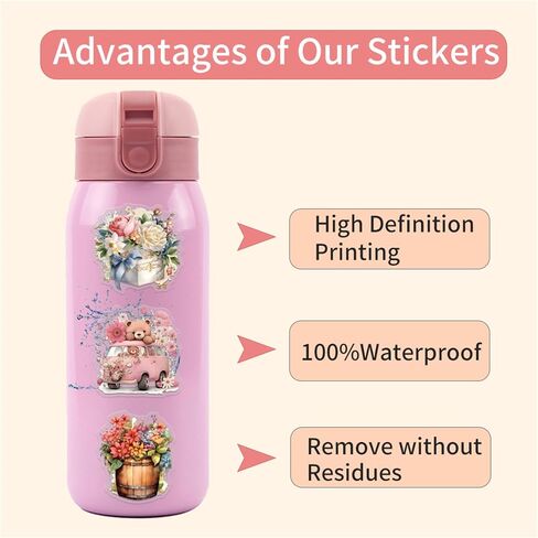 55Pcs Vintage Watercolor Floral Stickers,PET Transparent Flowers Sticker Waterproof Decorative Decals for Journaling, Decoupage, Planners, laptops, Phone Case, Gift & Card Making(Colourful-5) in Kuwait