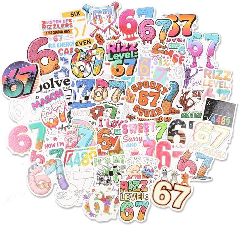 54Pcs 67 Stickers, 6 7 Birthday Decorations Meme Stickers, 67 Valentines Gift, Funny 6 7 Sticker Pack, Six Seven Birthday Decorations, Waterproof Vinyl Gifts for Water Bottle, Phone Case in Kuwait