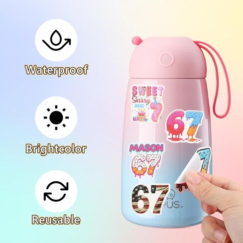 54Pcs 67 Stickers, 6 7 Birthday Decorations Meme Stickers, 67 Valentines Gift, Funny 6 7 Sticker Pack, Six Seven Birthday Decorations, Waterproof Vinyl Gifts for Water Bottle, Phone Case in Kuwait