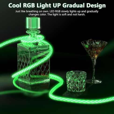 كابل شاحن iPhone 3 في 1 مضيء ومتدفق ومتعدد الألوان RGB، سلك متوهج للسيارة Lightning/Type C/Micro USB لهاتف Apple iPhone 15/14/13/12/11 Pro Max/XR/XS/SE، iPad/Android/Samsung (أخضر 4FT) in Kuwait