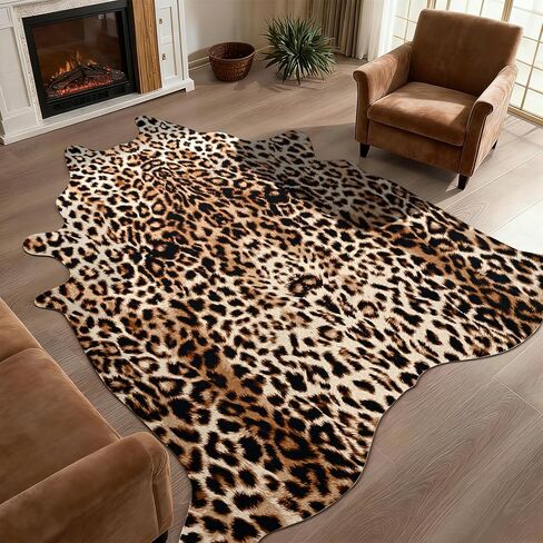 سجادة DweIke من جلد البقر الصناعي لغرفة المعيشة، مقاس 4.6 × 5.2 قدم، سجاد إخفاء بقرة الحيوانات الغربية باللون البني، سجادة من جلد البقر غير قابلة للانزلاق لغرفة النوم وغرفة الطعام ومدخل المزرعة وديكور المنزل، بني in Kuwait