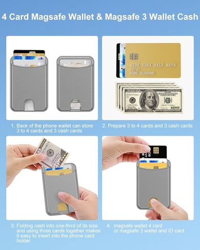 for Magsafe Wallet, Magnetic Card Holder for iPhone 16/15/14/13/12 Series, Magnet Phone Wallet Fit 4 Cards 3 Cash, Ultra-Thin, RFID Blocking, Cream White in Saudi Arabia