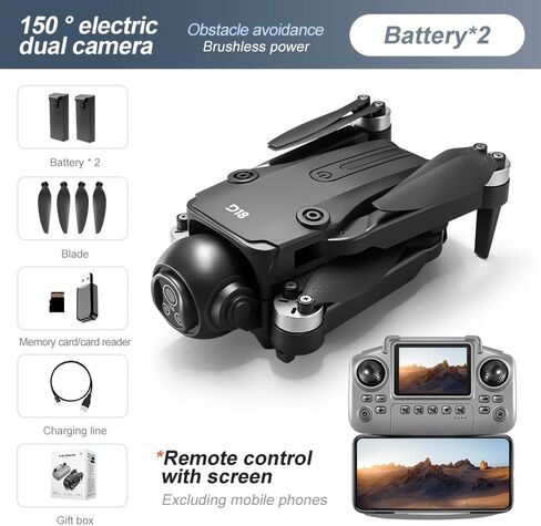 طائرة بدون طيار مع كاميرا مزدوجة 2K عالية الدقة للبالغين والمبتدئين، طائرة بدون طيار واي فاي FPV، شاشة LCD RC، سيلفي بالإيماءات ونقطة الطريق، كاميرا قابلة للإمالة 150 درجة، إقلاع/هبوط بمفتاح واحد، رحلة 45 دقيقة، بطاريتان، هدية للرجال in Kuwait