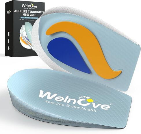Welnove Heel Cups for Plantar Fasciitis - TPE Shock Absorption Heel Pads for Achilles Tendonitis, Washable Heel Cushion Inserts for Heel Spur Pain Relief, Shoe Lift Support for Men Women Blue,S in Saudi Arabia