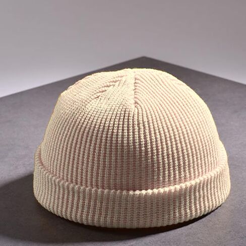 Wool Knit Cuff Short Fisherman Beanie, Winter Warm Knit Hats for Men Women in Saudi Arabia