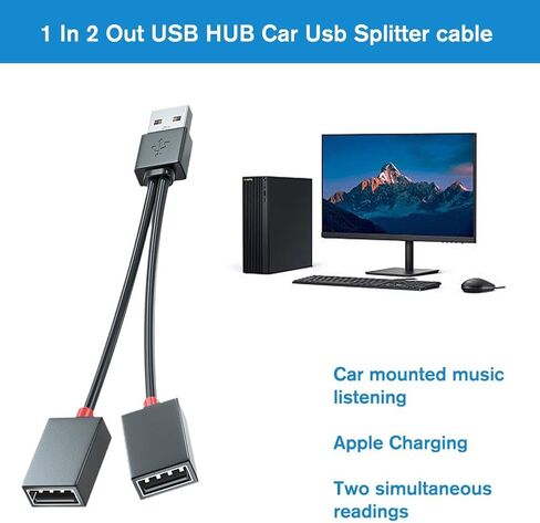 موزع USB للسيارة 1 في 2، سلك محول شحن USB 12 سم، كابل شاحن بلاستيكي متعدد الوظائف للهواتف الذكية وإمدادات الطاقة المحمولة واستخدام السيارة in Saudi Arabia