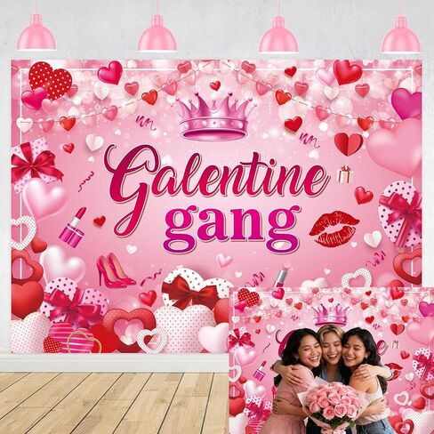 جالنتين عصابة خلفية قلوب وردية خلفية يوم جالنتين سعيد للفتيات السيدات عيد الحب زينة حفلات لوازم راية (7 × 5 قدم (82 × 59 بوصة)) in Kuwait