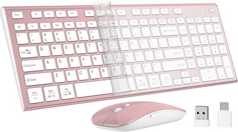 Wireless Keyboard and Mouse, GALENMORO Silent Quiet Combo Low Profile USB C Full Size Compact with Number Pad Flat Soft Touch Cordless for Mac Computer PC Laptop MacBook iMac Office - Black and Gray in Saudi Arabia