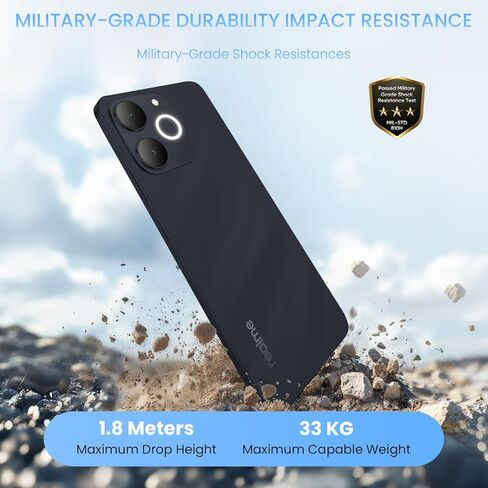 هاتف ذكي Realme Note 70T 4G 4+128 جيجابايت، شاشة 6.75 بوصة، أسود، شاشة 90 هرتز، بطارية 6000 مللي أمبير، كاميرا 32 ميجابكسل، معالج ثماني النواة قوي، حماية ArmorShell، IP54 in Saudi Arabia