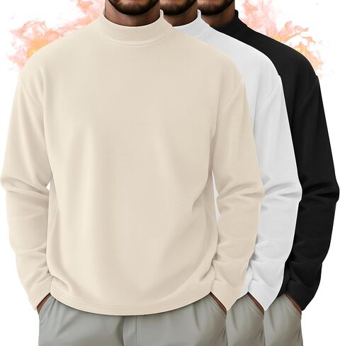 مجموعة من 3 تيشيرتات رجالية بأكمام طويلة، سترات صوفية حرارية، قمصان ذات ياقة مدورة وهمية، قمصان داخلية صلبة أساسية in Kuwait