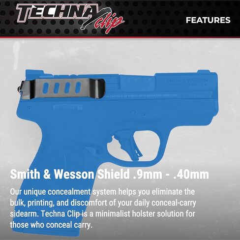 نظام إخفاء مشبك Techna لـ Smith & Wesson Shield (9 مم و.40) - مشبك مسدس فولاذي زنبركي متين عالي الكربون مع طلاء تيفلون - حمل على الجانب الأيمن، مشبك غلوك سهل التركيب (أسود) in Kuwait