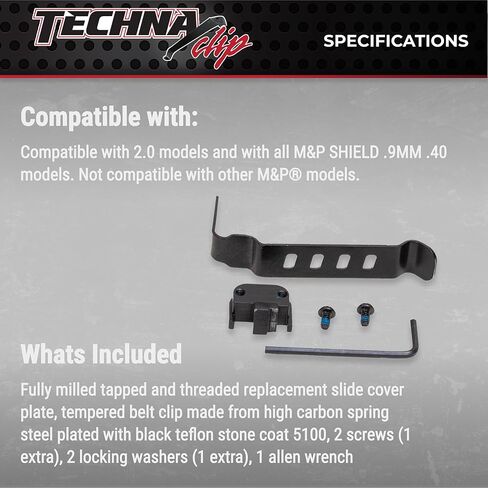 نظام إخفاء مشبك Techna لـ Smith & Wesson Shield (9 مم و.40) - مشبك مسدس فولاذي زنبركي متين عالي الكربون مع طلاء تيفلون - حمل على الجانب الأيمن، مشبك غلوك سهل التركيب (أسود) in Kuwait