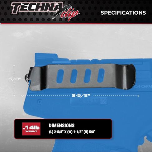 نظام إخفاء مشبك Techna لـ Smith & Wesson Shield (9 مم و.40) - مشبك مسدس فولاذي زنبركي متين عالي الكربون مع طلاء تيفلون - حمل على الجانب الأيمن، مشبك غلوك سهل التركيب (أسود) in Kuwait