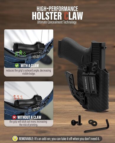 حافظة IWB KYDEX تناسب Glock 43/Glock 43X - حمل حزام الخصر الداخلي - Adj .Cant - قطع بصري in Saudi Arabia