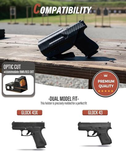 حافظة IWB KYDEX تناسب Glock 43/Glock 43X - حمل حزام الخصر الداخلي - Adj .Cant - قطع بصري in Saudi Arabia