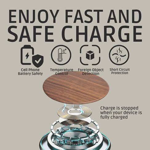 15W Wooden Wireless Charger | Stylish Design Qi Wireless Charger Station | USB Type C Cable | Compatible for iPhone 15 14 13 Pro MAX X Plus, Samsung Galaxy Ultra, Airpods in Saudi Arabia