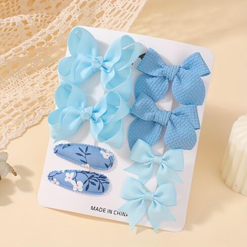 8pcs Blue Baby Girl Hair Bow Clips Set 1.6"-2.8" Toddler Hair Clips Boutique Grosgrain Ribbon Bow Knitted Butterfly Hair Barrettes Accessories for Infant Toddler Kids in Saudi Arabia