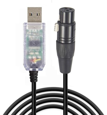 محول USB إلى DMX محول RS485 3PIN XLR أنثى DMX512 Freestyler Software كابل باهت للتحكم في الكمبيوتر مع رقاقة FT232RL يدعم Win10 Mac OS (5 أمتار) in Kuwait