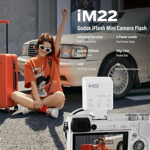 Godox iM22 Mini Flash 5 Power Levels 440 Full-Power IM 22 Small Camera Flashes Speedlite for Canon/Fuji/Sony zve10/Sony zv1/Nikon/Panasonic Olympus Pentax/3S Recycle (Godox iM22 White) in Saudi Arabia