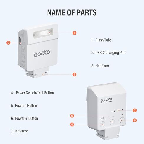 Godox iM22 Mini Flash 5 Power Levels 440 Full-Power IM 22 Small Camera Flashes Speedlite for Canon/Fuji/Sony zve10/Sony zv1/Nikon/Panasonic Olympus Pentax/3S Recycle (Godox iM22 White) in Saudi Arabia