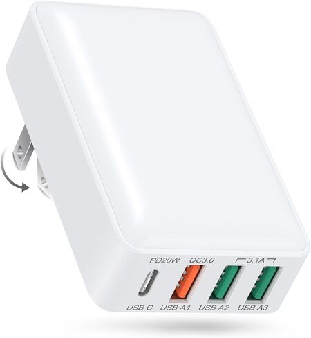 Flat USB C Charger Block, OKRAY 40W 4-Port Fast Charging Brick Foldable Wall Plug,PD3.0&QC3.0 Multiport Slim Travel Adapter Type C Phone Charger for iPhone 17 Air 16e 16 15 14 13 Pro,iPad Mini, iwatch in Saudi Arabia