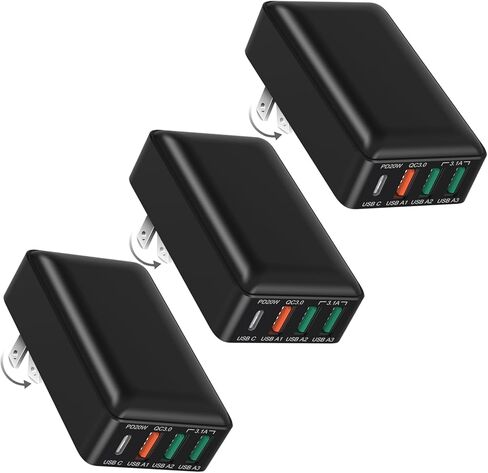 Flat USB C Charger Block, OKRAY 40W 4-Port Fast Charging Brick Foldable Wall Plug,PD3.0&QC3.0 Multiport Slim Travel Adapter Type C Phone Charger for iPhone 17 Air 16e 16 15 14 13 Pro,iPad Mini, iwatch in Saudi Arabia