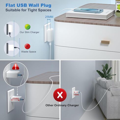 Flat USB C Charger Block, OKRAY 40W 4-Port Fast Charging Brick Foldable Wall Plug,PD3.0&QC3.0 Multiport Slim Travel Adapter Type C Phone Charger for iPhone 17 Air 16e 16 15 14 13 Pro,iPad Mini, iwatch in Saudi Arabia