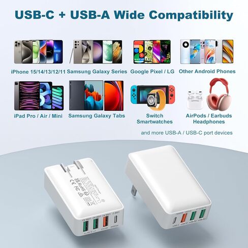 Flat USB C Charger Block, OKRAY 40W 4-Port Fast Charging Brick Foldable Wall Plug,PD3.0&QC3.0 Multiport Slim Travel Adapter Type C Phone Charger for iPhone 17 Air 16e 16 15 14 13 Pro,iPad Mini, iwatch in Saudi Arabia