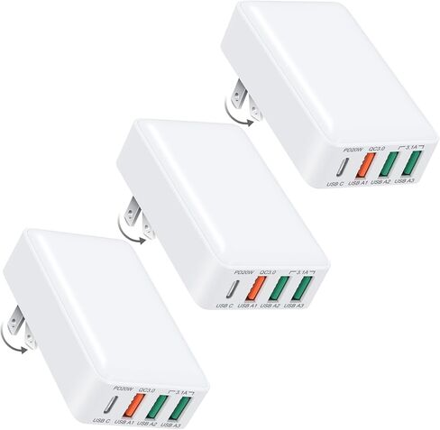 Flat USB C Charger Block, OKRAY 40W 4-Port Fast Charging Brick Foldable Wall Plug,PD3.0&QC3.0 Multiport Slim Travel Adapter Type C Phone Charger for iPhone 17 Air 16e 16 15 14 13 Pro,iPad Mini, iwatch in Saudi Arabia