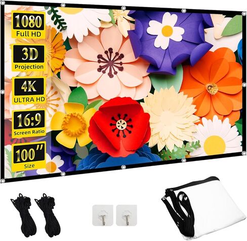 Projector Screen VntB 100 inch， Movie Projector Screen16:9 Foldable Portable Projector Screens for Movie Night Outdoor Indoor Support Double Sided Projection in Kuwait
