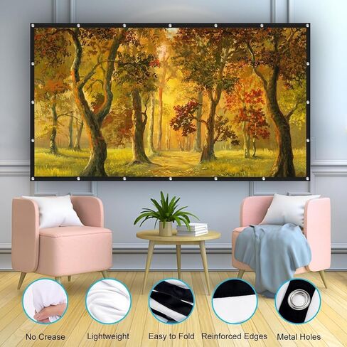 Projector Screen VntB 100 inch， Movie Projector Screen16:9 Foldable Portable Projector Screens for Movie Night Outdoor Indoor Support Double Sided Projection in Kuwait