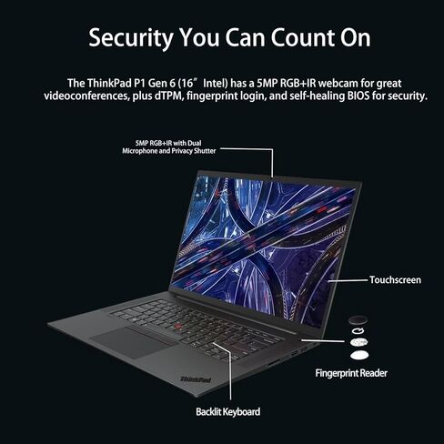 كمبيوتر محمول Lenovo ThinkPad P1 Workstation، شاشة لمس 16 بوصة 4K OLED، Intel Core i7-13800H (14 نواة، حتى 5.2 جيجاهرتز)، NVIDIA RTX 4080، ذاكرة الوصول العشوائي DDR5 سعة 64 جيجابايت، 1 تيرابايت SSD، بصمة الإصبع، إضاءة خلفية، كاميرا ويب IR 5 ميجابكسل، Win  in Saudi Arabia