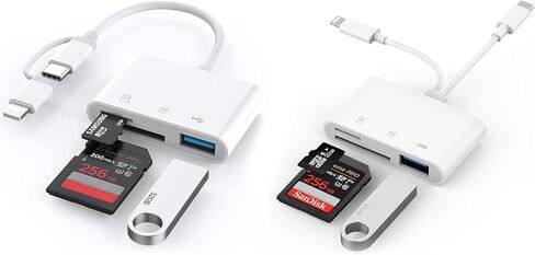 SD Card Reader for iPhone, iPad, USB C Lightning Dual Port Adapter, Built-in Lightning USB-C Dual Port SD Card Adapter with SD MicroSD USB 3 Slots Trail Camera M in Saudi Arabia