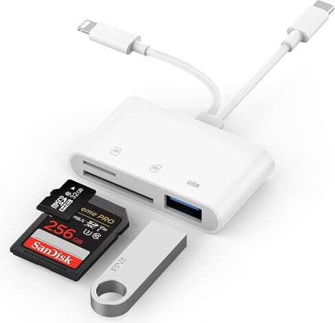 SD Card Reader for iPhone, iPad, USB C Lightning Dual Port Adapter, Built-in Lightning USB-C Dual Port SD Card Adapter with SD MicroSD USB 3 Slots Trail Camera M in Saudi Arabia