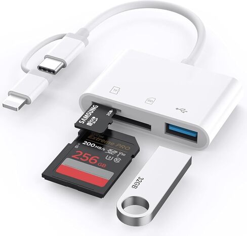 SD Card Reader for iPhone, iPad, USB C Lightning Dual Port Adapter, Built-in Lightning USB-C Dual Port SD Card Adapter with SD MicroSD USB 3 Slots Trail Camera M in Saudi Arabia