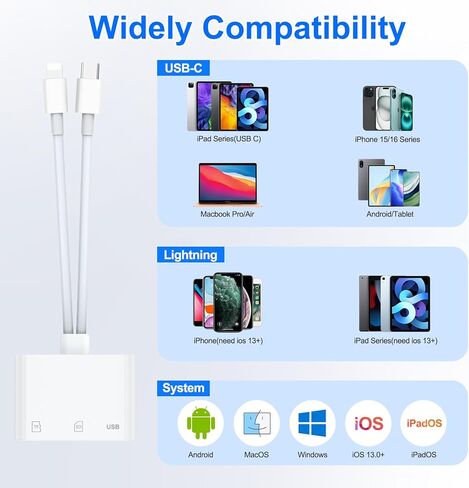 SD Card Reader for iPhone, iPad, USB C Lightning Dual Port Adapter, Built-in Lightning USB-C Dual Port SD Card Adapter with SD MicroSD USB 3 Slots Trail Camera M in Saudi Arabia