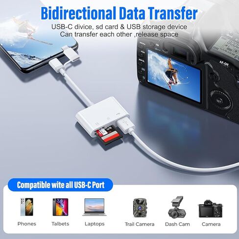 SD Card Reader for iPhone, iPad, USB C Lightning Dual Port Adapter, Built-in Lightning USB-C Dual Port SD Card Adapter with SD MicroSD USB 3 Slots Trail Camera M in Saudi Arabia