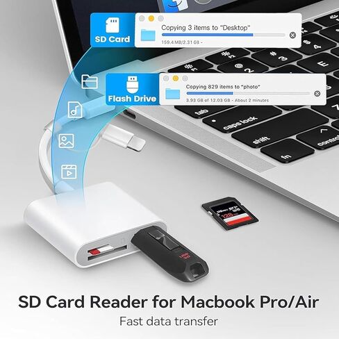 SD Card Reader for iPhone, iPad, USB C Lightning Dual Port Adapter, Built-in Lightning USB-C Dual Port SD Card Adapter with SD MicroSD USB 3 Slots Trail Camera M in Saudi Arabia
