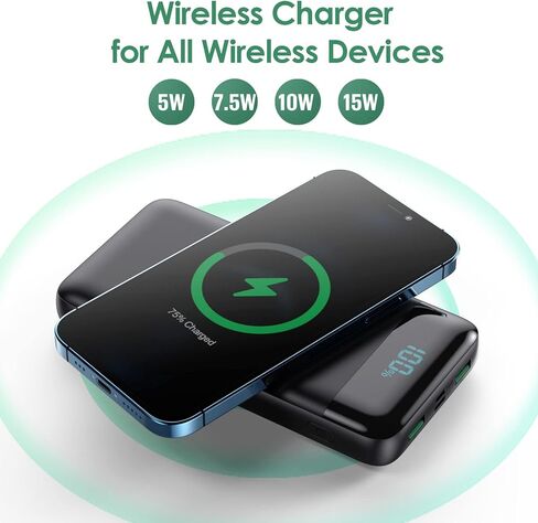 شاحن لاسلكي محمول 30,800 مللي أمبير، 15 وات شحن لاسلكي 25 وات PD QC4.0 شحن سريع USB-C بنك طاقة، 4 مخارج حزمة بطارية خارجية لأساسيات السفر لهاتف iPhone 17/16/15/14، Galaxy S25، Android إلخ in Saudi Arabia