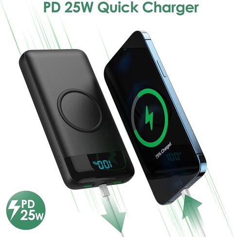 شاحن لاسلكي محمول 30,800 مللي أمبير، 15 وات شحن لاسلكي 25 وات PD QC4.0 شحن سريع USB-C بنك طاقة، 4 مخارج حزمة بطارية خارجية لأساسيات السفر لهاتف iPhone 17/16/15/14، Galaxy S25، Android إلخ in Saudi Arabia