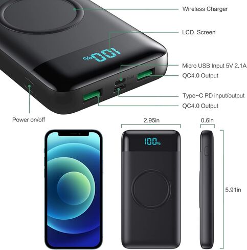 شاحن لاسلكي محمول 30,800 مللي أمبير، 15 وات شحن لاسلكي 25 وات PD QC4.0 شحن سريع USB-C بنك طاقة، 4 مخارج حزمة بطارية خارجية لأساسيات السفر لهاتف iPhone 17/16/15/14، Galaxy S25، Android إلخ in Saudi Arabia