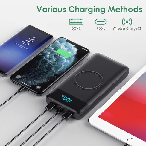 شاحن لاسلكي محمول 30,800 مللي أمبير، 15 وات شحن لاسلكي 25 وات PD QC4.0 شحن سريع USB-C بنك طاقة، 4 مخارج حزمة بطارية خارجية لأساسيات السفر لهاتف iPhone 17/16/15/14، Galaxy S25، Android إلخ in Saudi Arabia