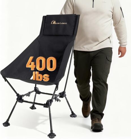 MOON LENCE Oversized High Back Camping Chair for Adults, Height Adjustable Folding Camp Chair | 400 lbs Capacity & 5.4 lbs Weight, Hidden Pillow Pocket Wide Seat for Camping Fishing Overlanding, Black in Kuwait
