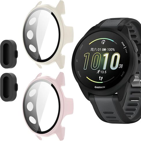 عبوتان من حافظة حماية شاشة الساعة الذكية للساعة الذكية Garmin Forerunner 165 & 165، تغطية كاملة عالية الدقة ورفيعة للغاية مقاومة للخدش، منفذ شاحن + حماية صلبة من البولي كربونات مع طبقة مقسى مدمجة (شفاف) in Saudi Arabia