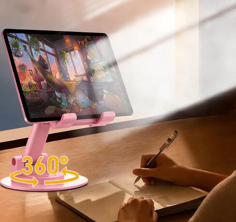 حامل هاتف خلوي 360 درجة، [زاوية ارتفاع قابلة للتعديل] حامل هاتف خلوي قابل للطي مع وسادة سيليكون للمكتب، حامل هاتف محمول لهاتف iPhone 17 16 15 14 13 Pro Max Air Plus، جميع الهواتف المحمولة - وردي in Kuwait